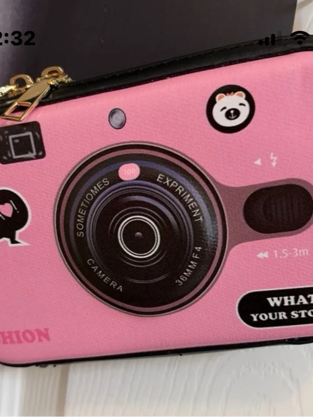Pink Fashion Camera-Style Crossbody Bag with Smile Strap